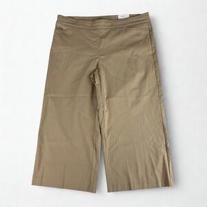 Chico's Wide Leg Cropped Pants Womens 4R / 20R Tan So Slimming Brigitte Pull On